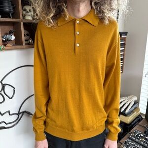Vintage 2000s Wool Blend Amber 3-Button Long Sleeve Knit Polo ~ Size Medium